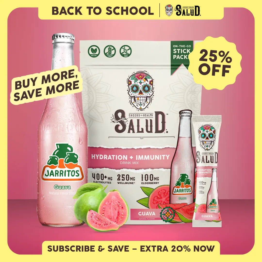 Salud x Jarritos 2-in-1 [Hydration & Immunity - Guava] Electrolytes Powder, Agua Fresca Drink Mix, Elderberry, Dairy & Soy Free, Non-GMO, Gluten Free, Vegan, 1g Sugar (15 Servings)