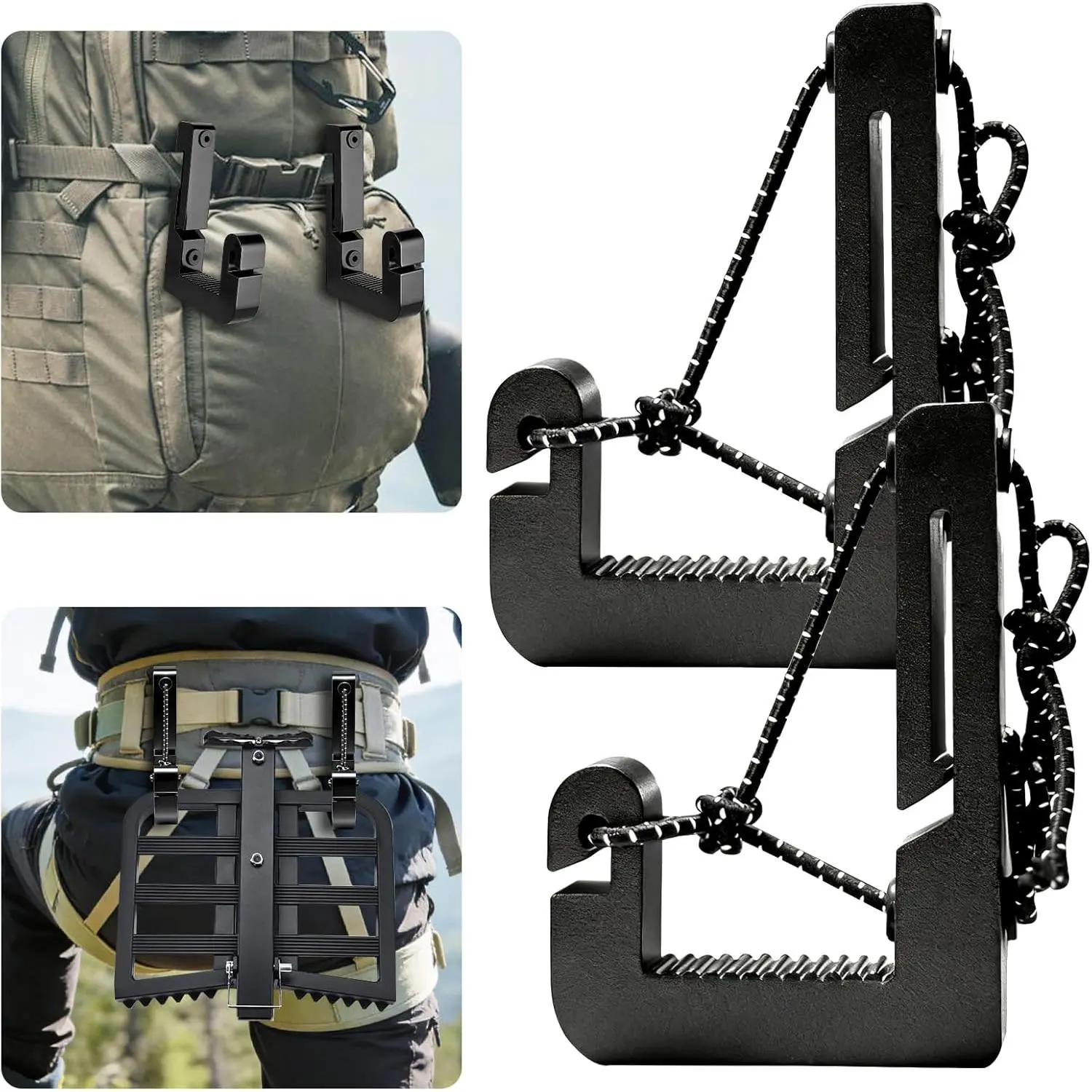 Saddle Hunting Harness Accessory Kit with 2 MOLLE Hooks, Locking Aluminum D-Ring Carabiners, and Elastic Gear Strap for Tree Stand & Backpack Organization, Vests, Tactical Accessories, Durability