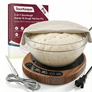 SourKeeper Pro 2-in-1 Sourdough Starter Warmer Home Baking Tools, 2026 Upgrade Larger Heating Plate Dough Temp Probe 1°F Control 70-110°F 24H Timer Real-Time Monitoring for Beginner Bakers Walmut Bakeware