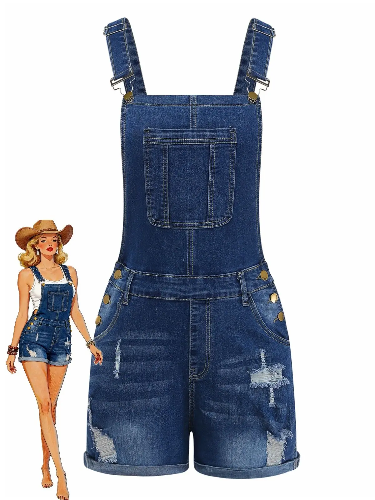1970s Stretch Ripped Denim Overall Romper summer vacation outfits BackToSchool Sohochic Fall Dresses Fall outfits Fall fashion