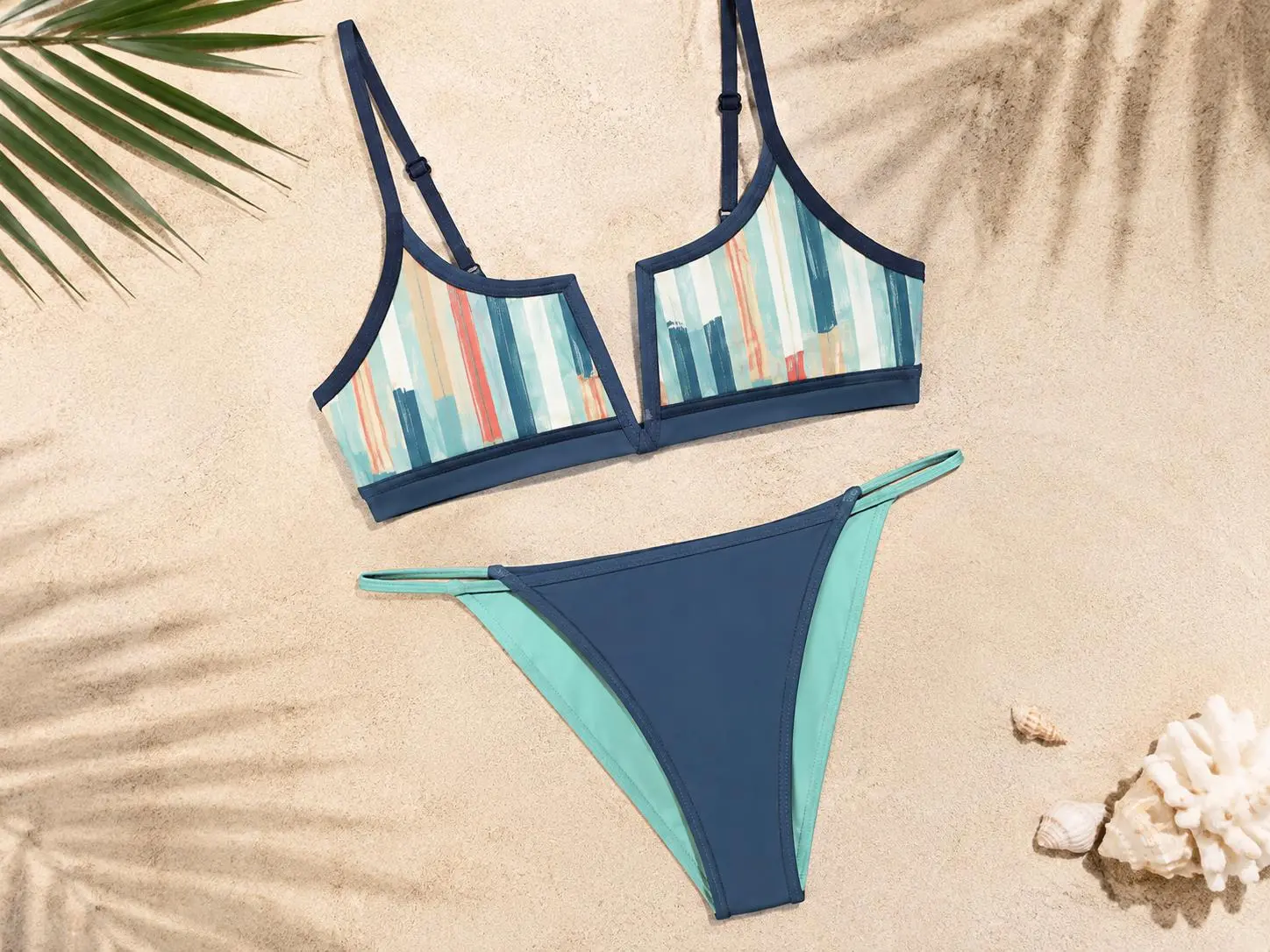 HEAT Blue Tropical Triangle Bikini Set – Adjustable Tie Sides