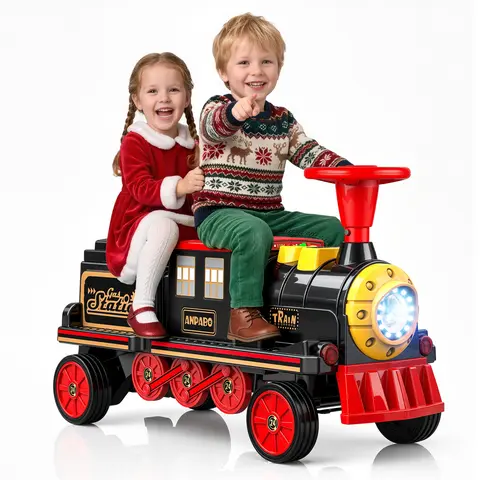 #ChristmasGifts ANPABO 12V 2-Seater Trackless Ride-On Train, Electric Toy Car for Kids 3+, Adjustable Seat, Storage, Headlights, Whistle & Music (Carriage Optional) – #Summervibes