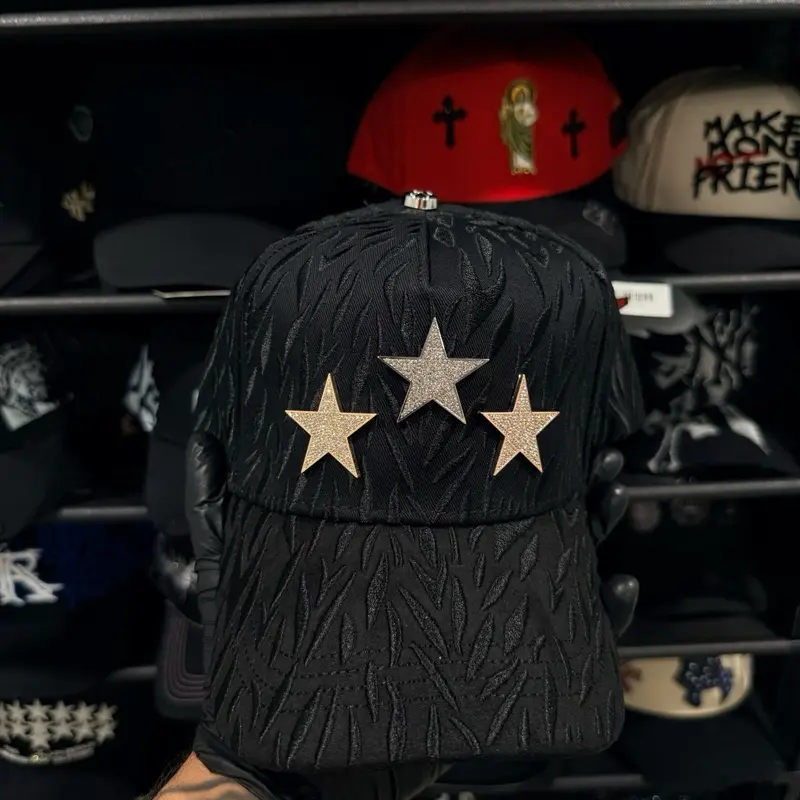 Unisex Rockstar Black Cap, Featuring Gold Star Embellishments, for Stylish Outfits