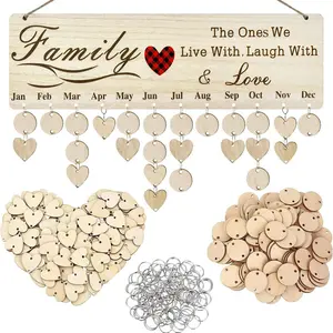 Wooden Family Holiday Celebration Calendar Plaque, 1 Set DIY Wooden Hanging Calendar Ornament, Suitable for Spring, Birthday, Anniversary, Easter, St. Patrick's Day, Decor