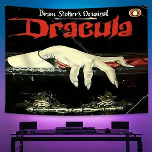 Gothic Dracula Vampire Tapestry, Versatile Wall Hanging for Home, Office & Room Decor, Soft Polyester with Stitched Edges, Easy Care, Includes Free Installation Kit, Halloween