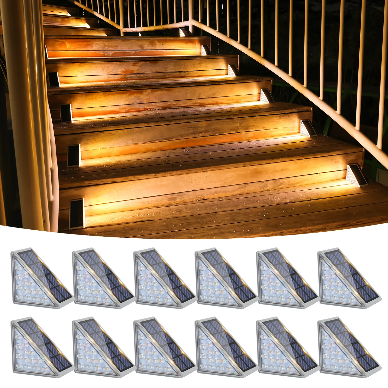 VOLISUN Summervibes Outdoor Solar Step Lights, Warm 3000K LED Stair Lights, IP67 Waterproof, Energy-Saving Lighting Auto On/Off for Deck, Patio, Garden & Walkway outside solar outdoor lights