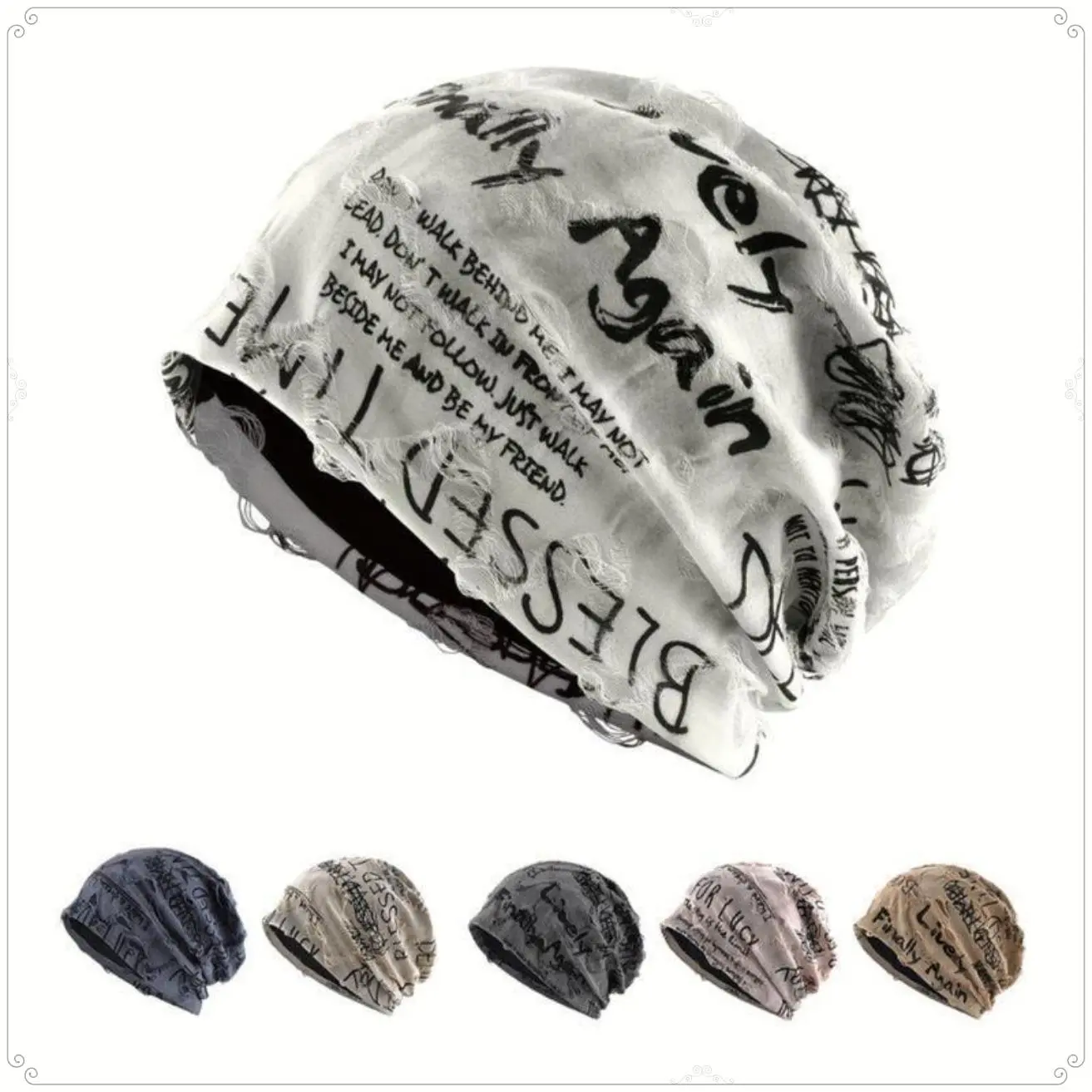 2026 New Vintage Distressed Beanie Hat Unisex Letter Print Cracked Design Casual Streetwear Hip Hop Cap