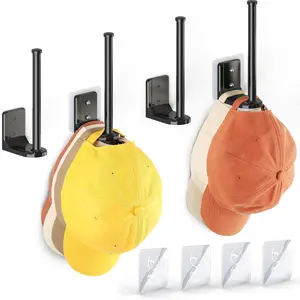 4 Pack Hat Organize, Adhesive/Drilling Hat Rack for Wall, Hat Storage for Baseball Caps, Hat Hanger Hat Hooks for Wall Organization and Storage, Black