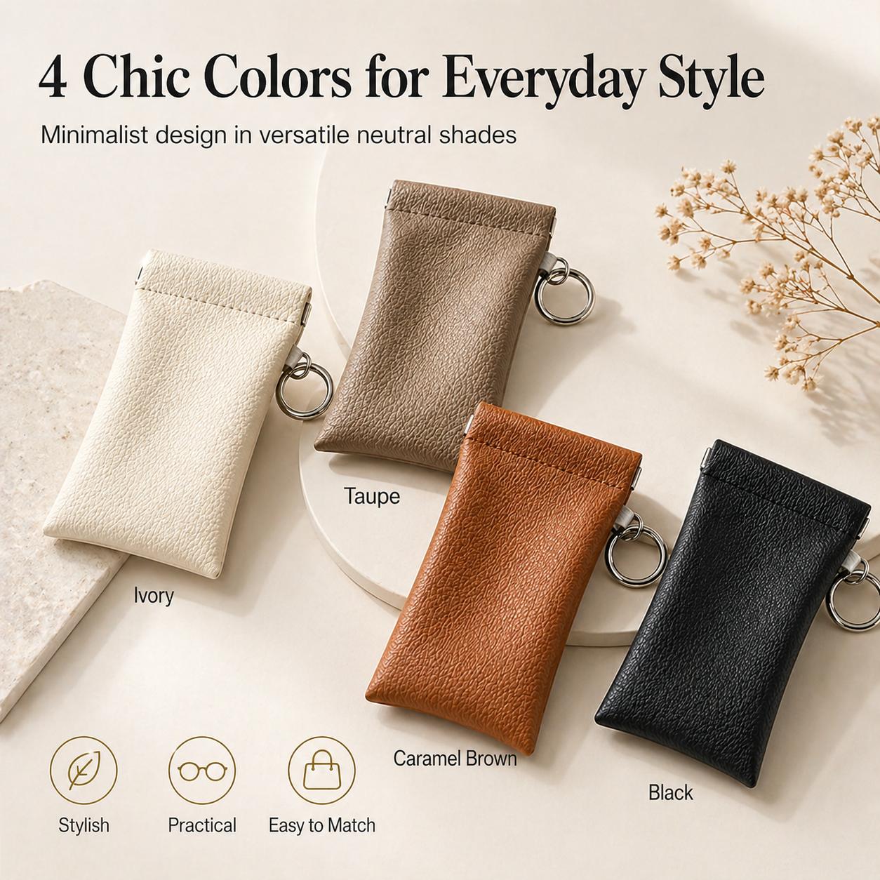 Soft PU Leather Sunglasses Pouch Elastic Opening Eyeglasses Bag, Portable Anti-Scratch Glasses Storage Case With Built-in Cleaning Cloth And Keychain, Minimalist Lightweight Protective Sleeve For Daily Travel Outdoor Women Men Accessories