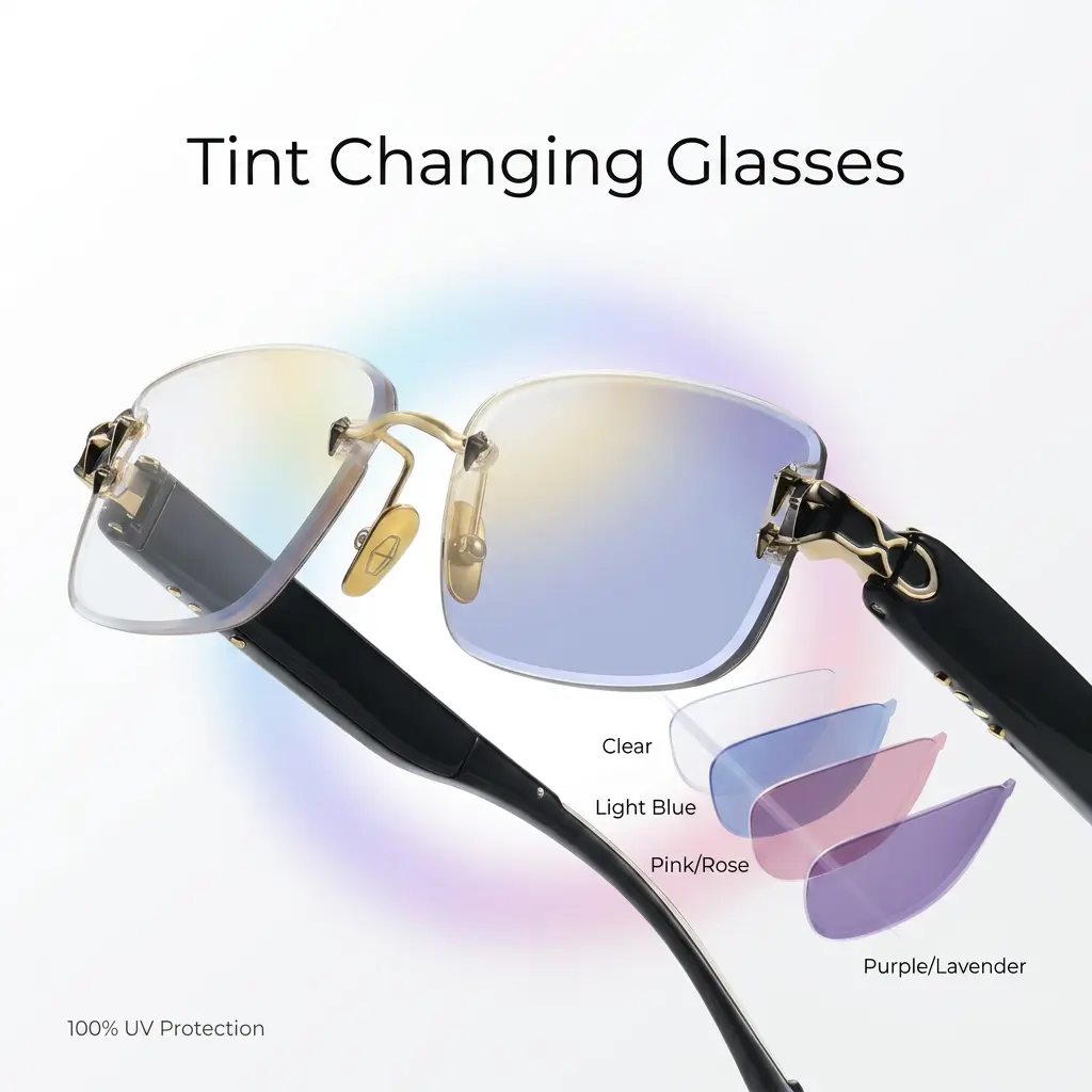 Aura Color-Changing Sunglasses – 4 Lens Colors, Tap Control, Calm (Cool Tones) & Energy (Warm Tones), Black Frames