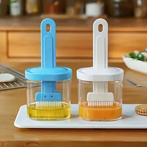 2pcs Oil Brush with Oil Can, Creative Baking Brush for Home Cooking, Kitchen BBQ Accessories, Outdoor Picnic Essential Tool