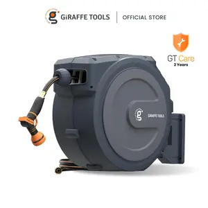 Giraffe Tools 78-130ft 5/8in 1/2in Hose Garden Retractable Hose Reel Heavy Duty Wall Mounted Hose Reels with 180° Swivel Bracket, Any Length Lock Hose Reel with 9- Function Sprayer Nozzle, 2 Years Warranty