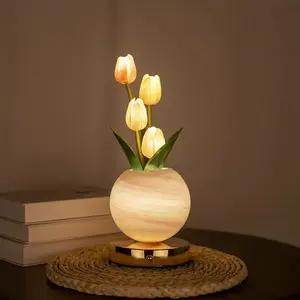 New Tulip Night Light Artificial Flower Lamp, USB-Charging Indoor Decorative Bedroom Bedside Atmosphere Light, Decorative Table Lamp for Home Mood Lighting, Ambient Night Lamp, Nightlight