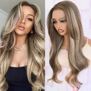 20 Inch Blonde Highlight Lace Front Wigs For Women 13X4 Body Wave Glueless Wigs Pre-Plucked Hairline 180% Density Free Part Loose Curly Highlight Blond Lace Wigs Comfortable Suitable For Daily Wear & Special Occasions Wig