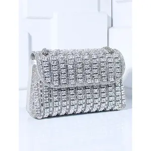 Glamorous Rhinestone Decorated Evening Bag, Elegant Solid Color Purses Shoulder Bags for Party for Halloween, Fashion Crossbody Bags for Women for Party, Stylish Glitter Clutch for Wedding Prom Cocktail & Special Events