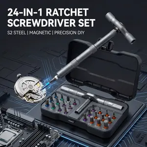 24-in-1 S2 Steel Magnetic Ratchet Screwdriver Set, Portable Hard Case Precision Tool for DIY, Home, Bike, PC & Watch Repairs