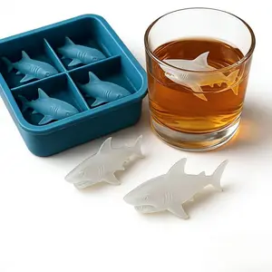 Shark Silicone Ice Cube Tray - 1 Pcs 4-Cavity Non-Stick, Multi-Purpose Baking Mold for Chocolate Cookies Summer Party Kitchen