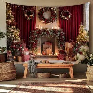 1pc Christmas tapestry cozy fireplace decorated for Christmas with Christmas tree and gifts tapestry wall hanging home decor wall art festive winter scene decoration for living room or bedroom aesthetic beautifying space large wall hanging canvas banner t