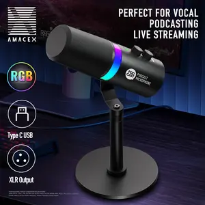 USB Computer Microphone with RGB Lighting, Live Streaming Microphone for PC Laptop Tablet Phone, Live Podcast Equipment, Mute Noise Reduction Feature