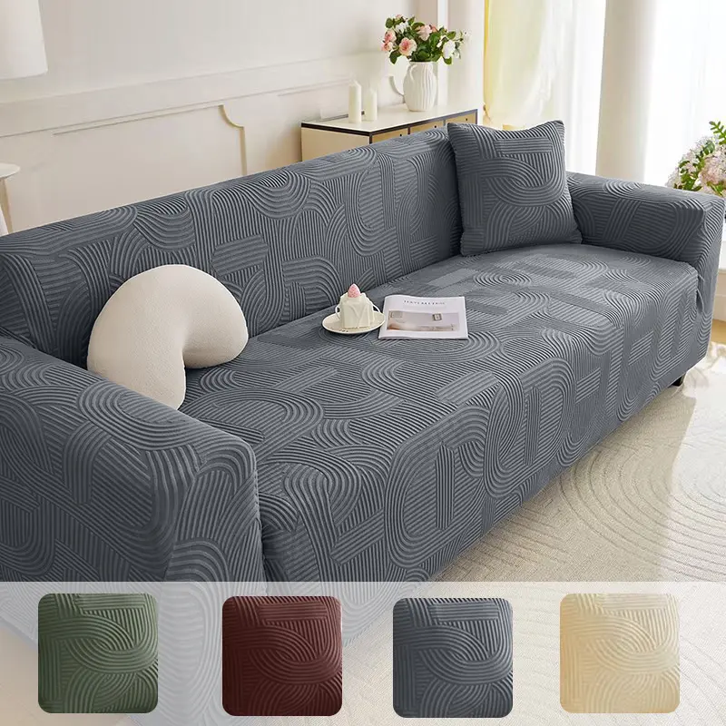 1-Piece UAXIEP Simple Jacquard Geometric Stretch Sofa Cover, Includes 1 Free Pillowcase, Fits 1-4 Seater, Full Wrap Non-Slip, Anti-Cat Scratch& Wear-Resistant, Machine Washable, All-Season Multi-Color Versatile Living Room Slipcover.
