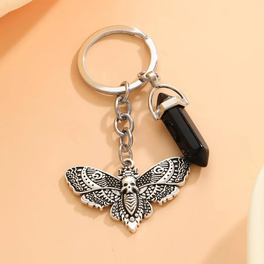 1pc Skeleton & Moth Charm Keychain - Detailed Alloy Design with Black Moth & Skull, Ideal for Key Decor, Stylish Keychain, Goth Keychain, Creepy Keychain, Keychain Accessory, Handmade Keychain, Pendant Keychain, Keyrings|Moth Motif|Durable Alloy
