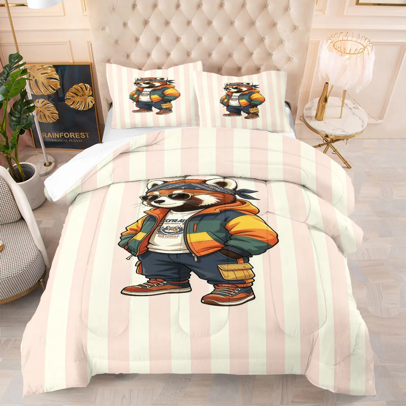 Red Panda Pattern Comforter Set, Soft And Comfortable Bedding Set (1 Comforter + 1/2 Pillow Case, No Pillow Core), Suitable For Teenagers And Adults, Bedroom, Dormitory, Apartment Scene