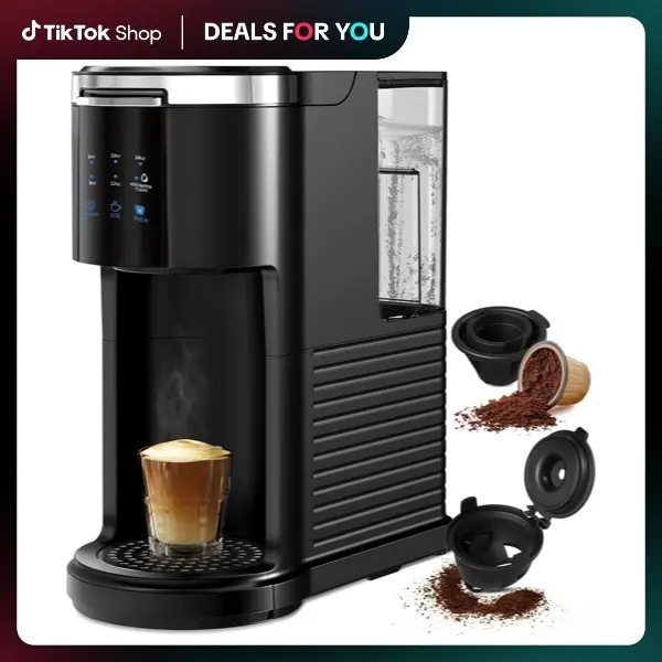 Kismile Single Serve Coffee Maker K Cup 2 in 1 with Auto Cleaning Shut Off for Ground Coffee & Pods 6 to 14 Oz Brew Sizes Mini One Cup Drip Coffee Maker Black timer function