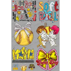 Game Day Softball Mini DTF Transfer Gang Sheet 24.5" wide x 36" long Direct To Film