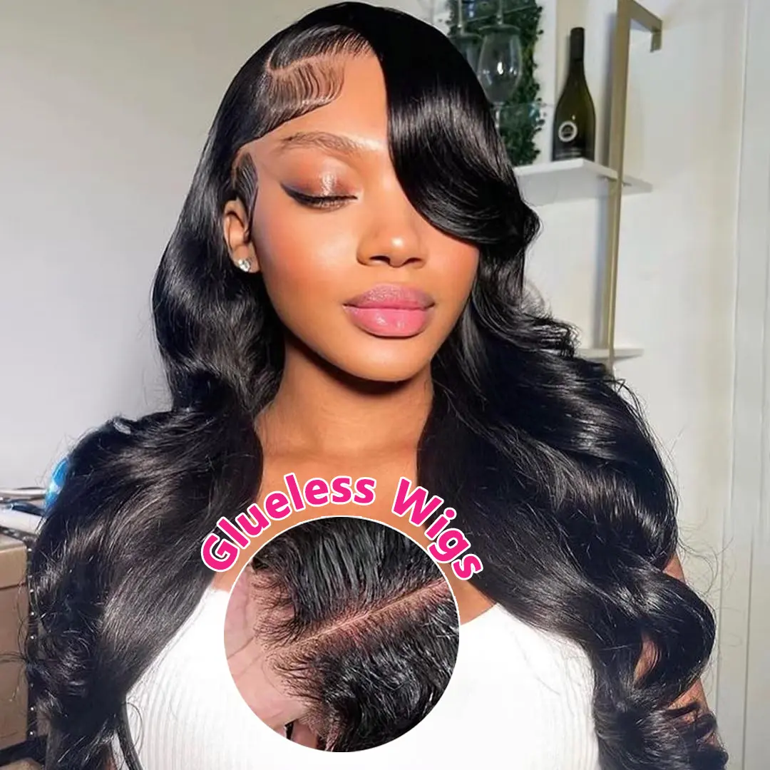 【Glueless Wigs】7x5 HD Lace Closure Wear And Go Glueless Deep Wave Wigs Human Hair 180% Density Pre Plucked Pre Cut Body Wave Lace Frontal Wigs Human Hair For Women Glueless Human Hair Wig Wear To Go Natural Black Color