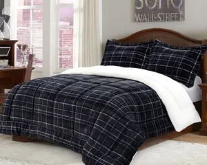 Mocassi 3 Piece Sherpa Plaid Pattern  Reversible Micro-Suede Comforter