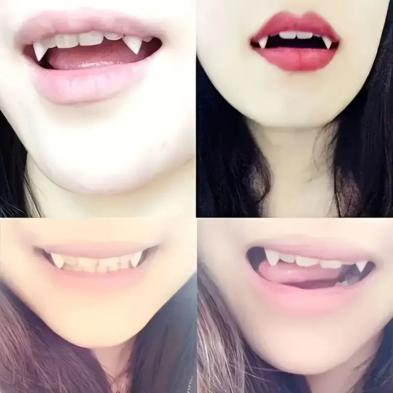 A set of vampire teeth with sticky particles - Ideal for cosplay and Halloween parties - Attractive anime design - Made of plastic Masks 13Mm/ 0.521Inch