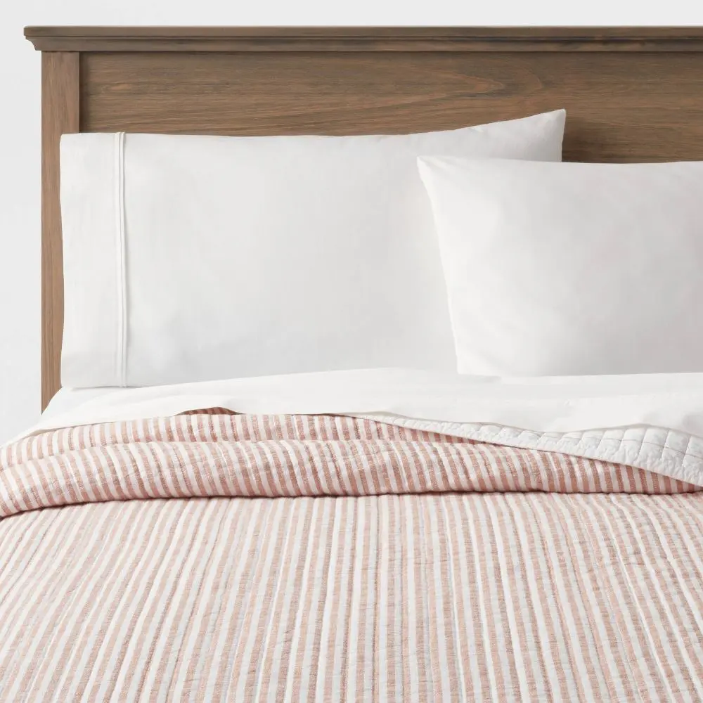 King Reversible Cotton Stripe Quilt Terracotta - Threshold