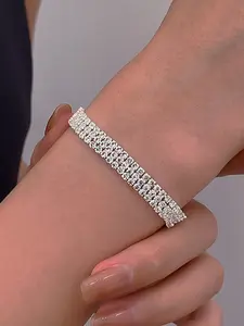 New Rhinestone Bracelet for Women, Style Luxurious Unique Full Diamond Pull-String Ring, Fashion Claw Chain, Prong Bracelet