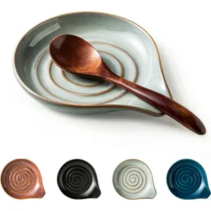 Spoon Rest, Large Ceramic Spoon Holder for Stove Top, Heat-Resistant Cooking Spoon Rest for Kitchen Counter Decor, 5 Inches (Gray)
