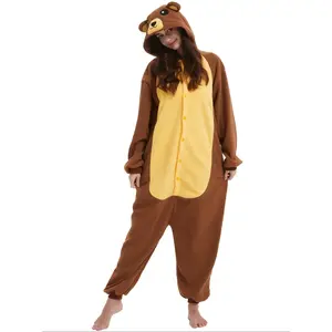 Cartoon Bear Onesie Costume, Cute Animal Pajamas for Halloween & Christmas Parties, Thick Winter Fleece Fabric, Loose Fit