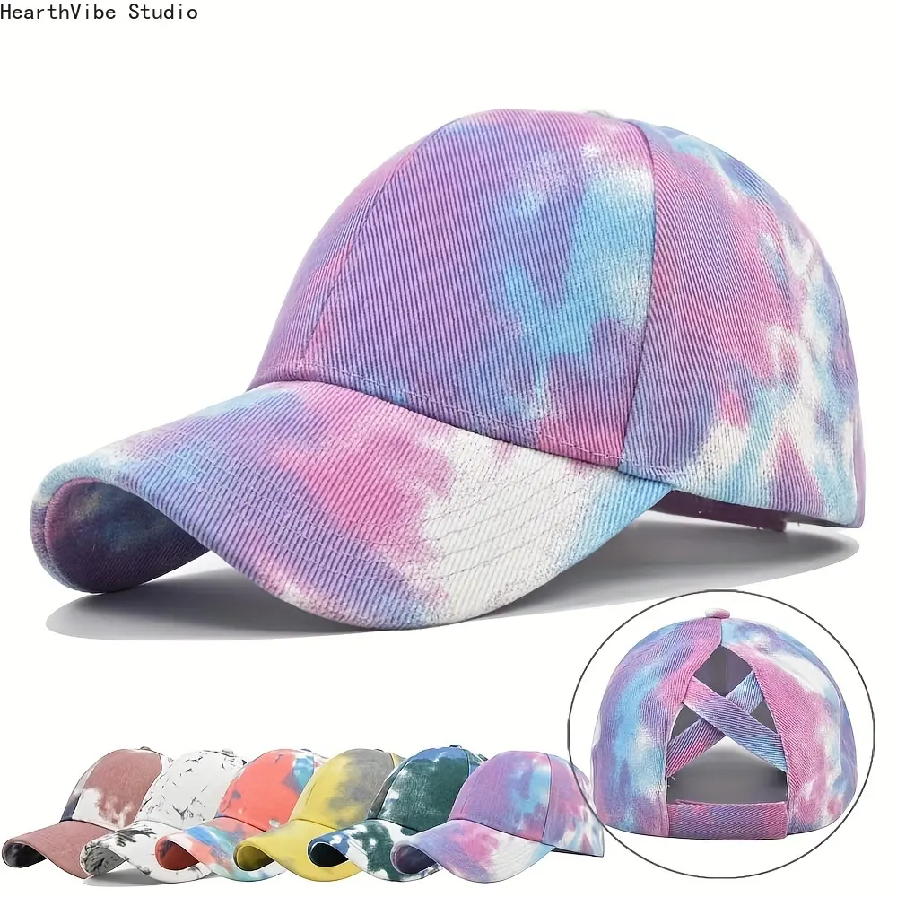 Tie-Dye Criss-Cross Baseball Cap — Open-Back Hat for Braids, Women's Long-Hair Cap, Duckbill Cap