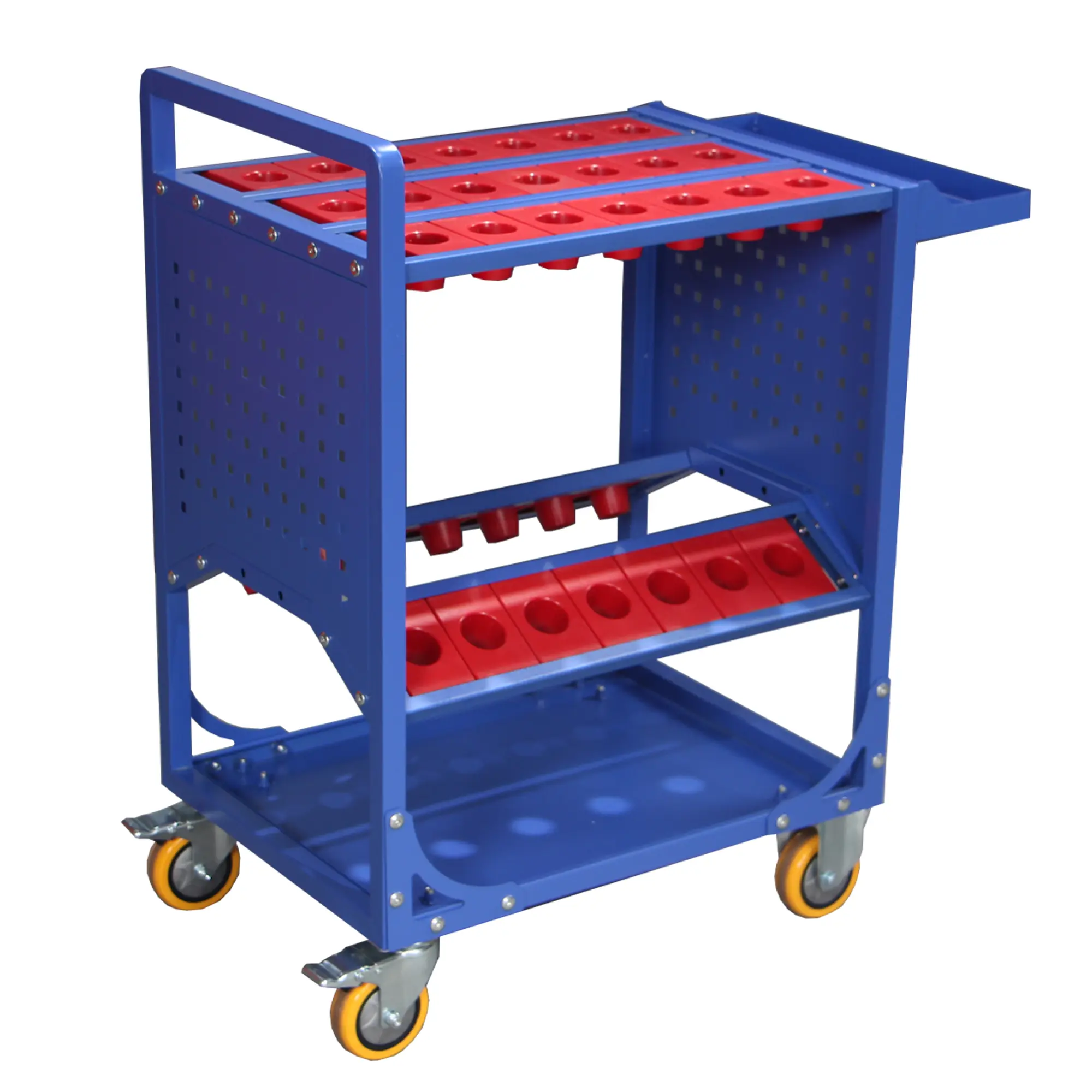 CAT40 CNC Tool Cart, 35-Capacity Rolling CNC Tool Holder Rack, Heavy Duty BT40 Tool Storage Trolley with 360° Silent Wheels, ABS Tool Sleeves, Side Tray & Metal Frame for Machine Shop Workshop
