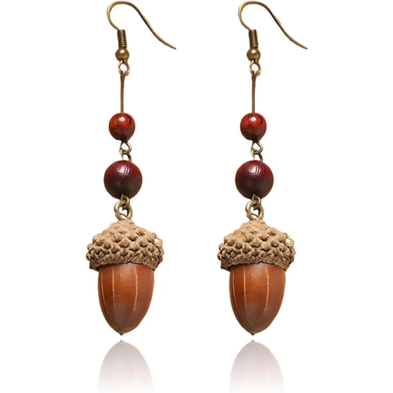 Thanksgiving Handmade Real Acorns Pinecone Earrings for Women Vintage Wood Mini Acorn Dangle Drop Earrings Cute Fall Acorns Earring Thanksgiving Christmas Decorations Holiday Jewelry Gifts (Acorn A)