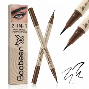 Boobeen 2PCS Dual-Ended Liquid Eyeliner, Thick Tip & Precision Brush Tip, Waterproof Matte Black & Brown, Smudge-Proof, All-Day Wear Eye Makeup Cosmetic