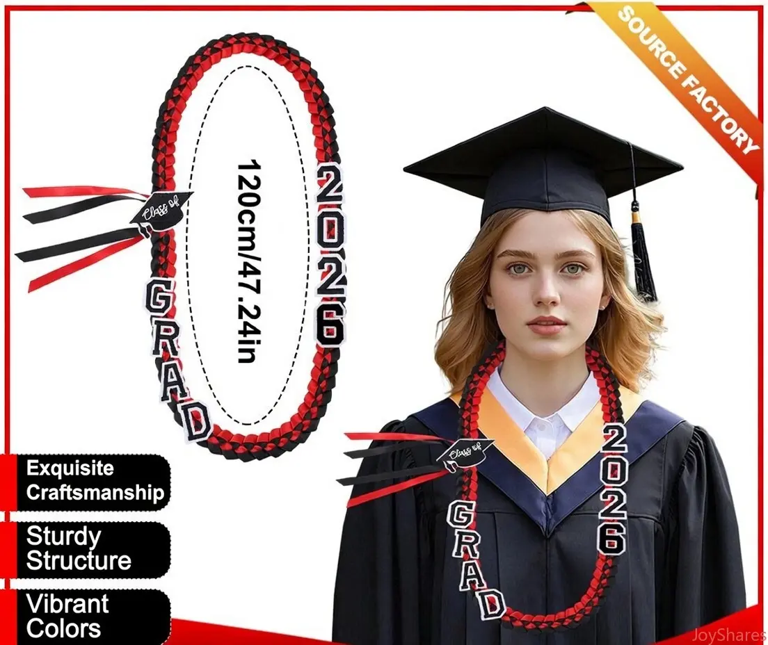 Unisex 120cm Braided Polyester Graduation Ribbon Lei - Blue + White Gradient, Fashion Accessory with Grad Letters, Cap Charm, Adjustable Money Holder, Safety Pins for Grad Ceremony, Friends and Family, 47.24in, Letter