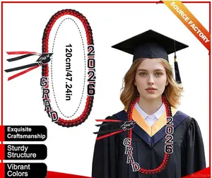 2026 Graduation Lei, Unisex Hand Woven Blue Braided Ribbon With Grad Letters & Cap Charm, Adjustable Money Holder With Safety Pins For Grad Ceremony Party