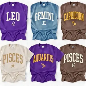 All 12 Zodiac Minimalist Comfort Color T-Shirt, Collegiate Astrology Graphic Tee for Adults, Full Horoscope Star Sign Collection, Vintage Zodiac Letter Shirt, Unisex Birthday Gift for Men Women