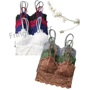 Sunflower Embroidered Lace Bralette, Backless Wireless Bra Adjustable Straps
