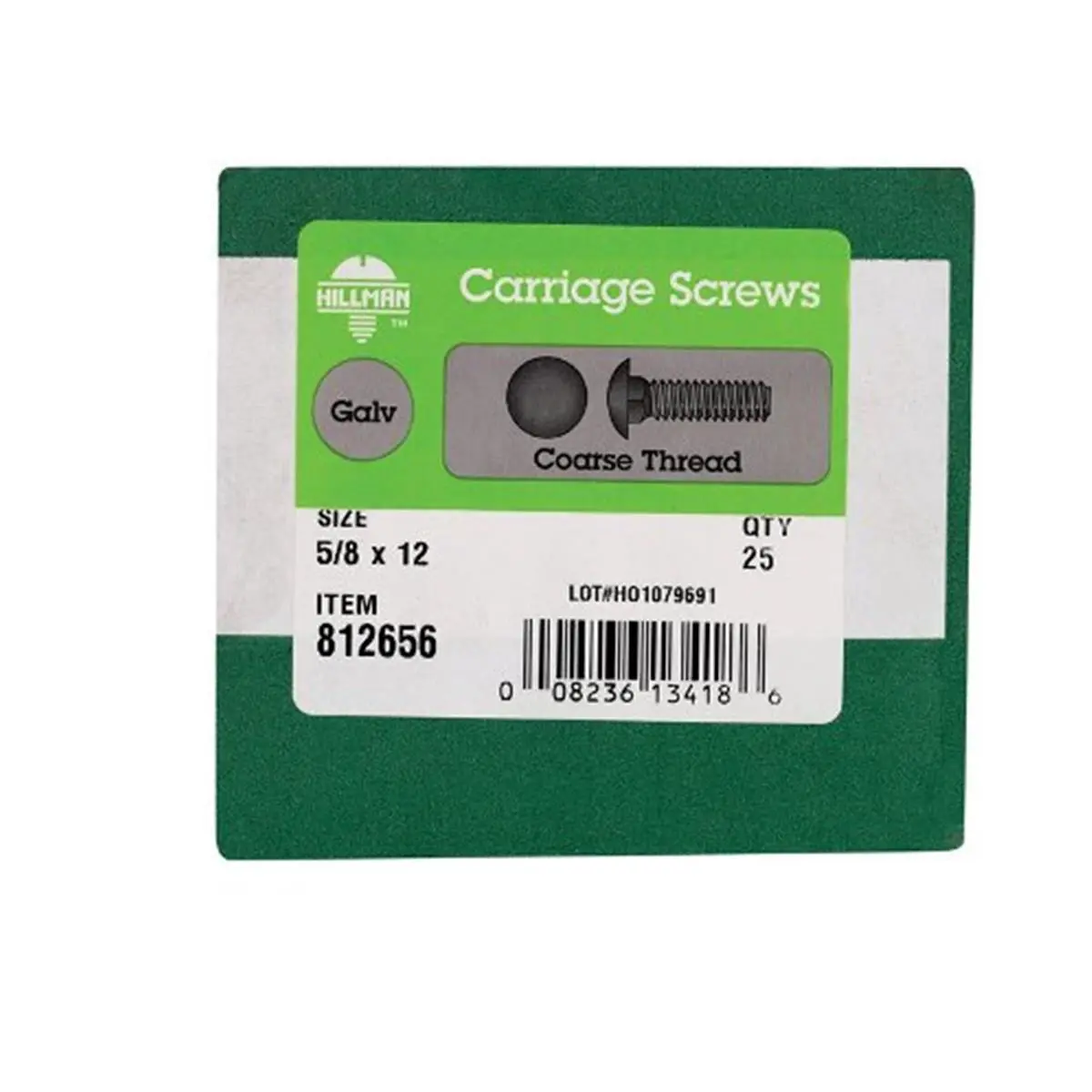 hillman Carriage Bolt, 0.63 x 12 in., Hot Dipped Galvanized with Coarse Thread, Corrosion-Resistant Carriage Screws for Water Sports, Bolts