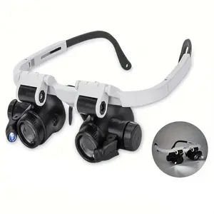 Head-Mounted Magnifier with 2 LED Lights, Detachable Lenses (15x), Adjustable 8-23x Power, Ideal for Watch Repair & Office Supplies, Accessories