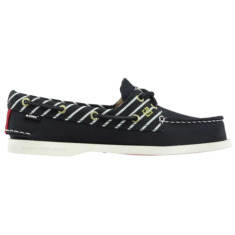 Sperry Womens Authentic Original 2-Eye Bionic Striped Boat Flats Casual - Black