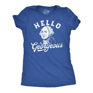 Womens Funny T Shirts Hello Georgeous Sarcastic George Washington Graphic Tee for Ladies Funny Womens T Shirts Cute Vintage Fashion Casual Ladies T-Shirt Gift Funny Political Top Women's Novelty Tees Royal -