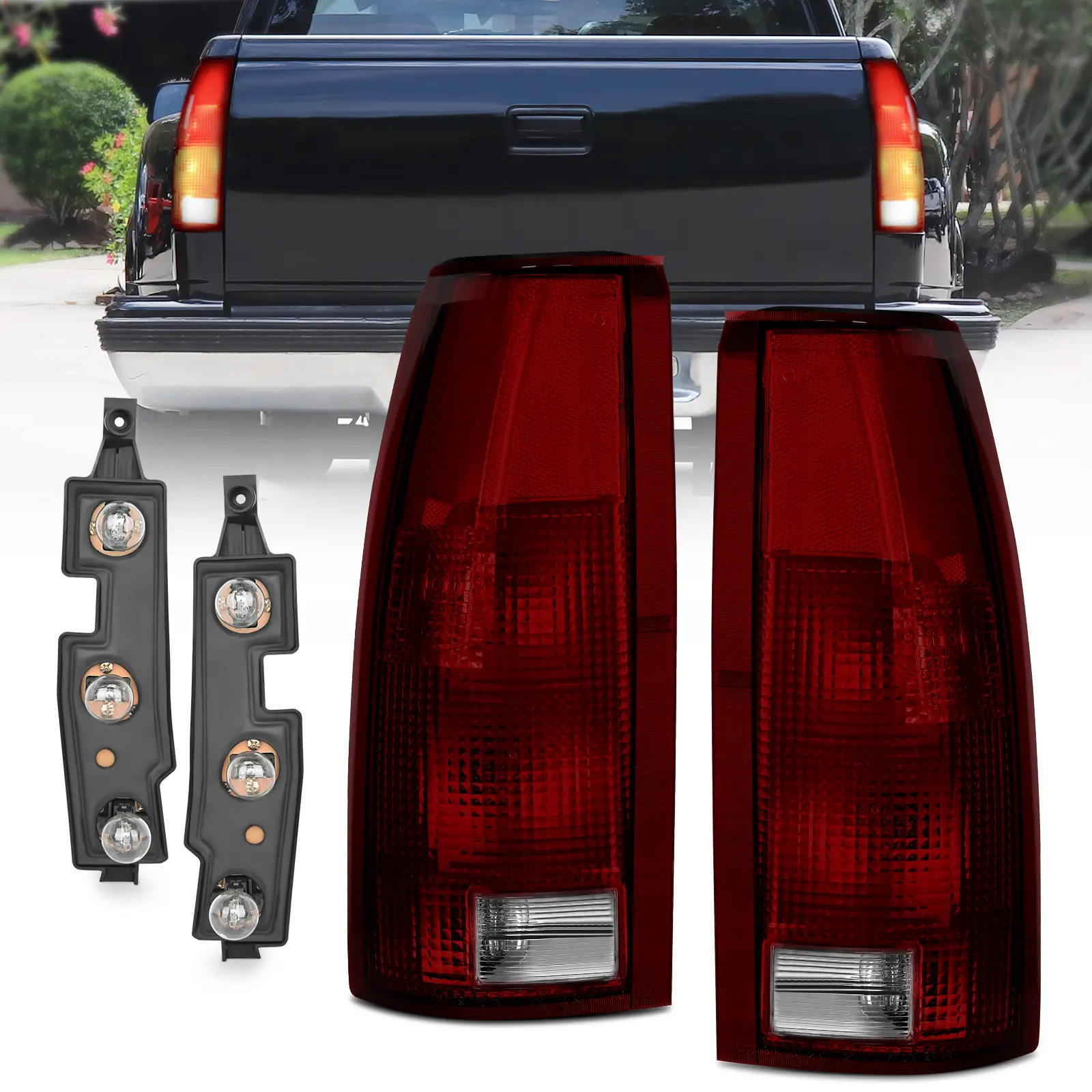 Nilight Dark Red Lens Taillight Assembly Pair, High Visibility Lamp Replacement for 1988-1999 Chevy GMC C/K Suburban Blazer Tahoe Yukon, 2000 Cadillac Escalade, Car Accessories Truck