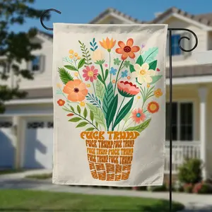 Floral Anti-Tr^mp Garden Flag S^btle Hidden Fck Tr^mp Message Spring Floral Boho Anti Resist Flag Progressive Feminist Gift Idea