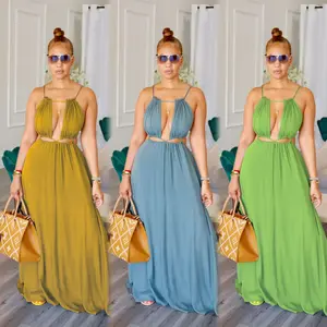 WOMEN'S sleepveless hollow backless long dress solid color jumpsuit